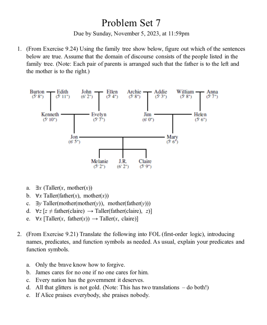 Problem Set 7 Due By Sunday, November 5, 2023, At | Chegg.com