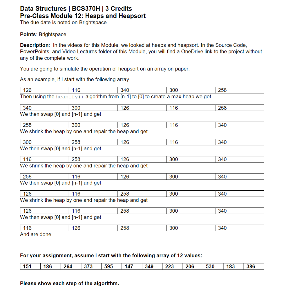 Solved Data Structures | BCS370H | 3 Credits Pre-Class | Chegg.com