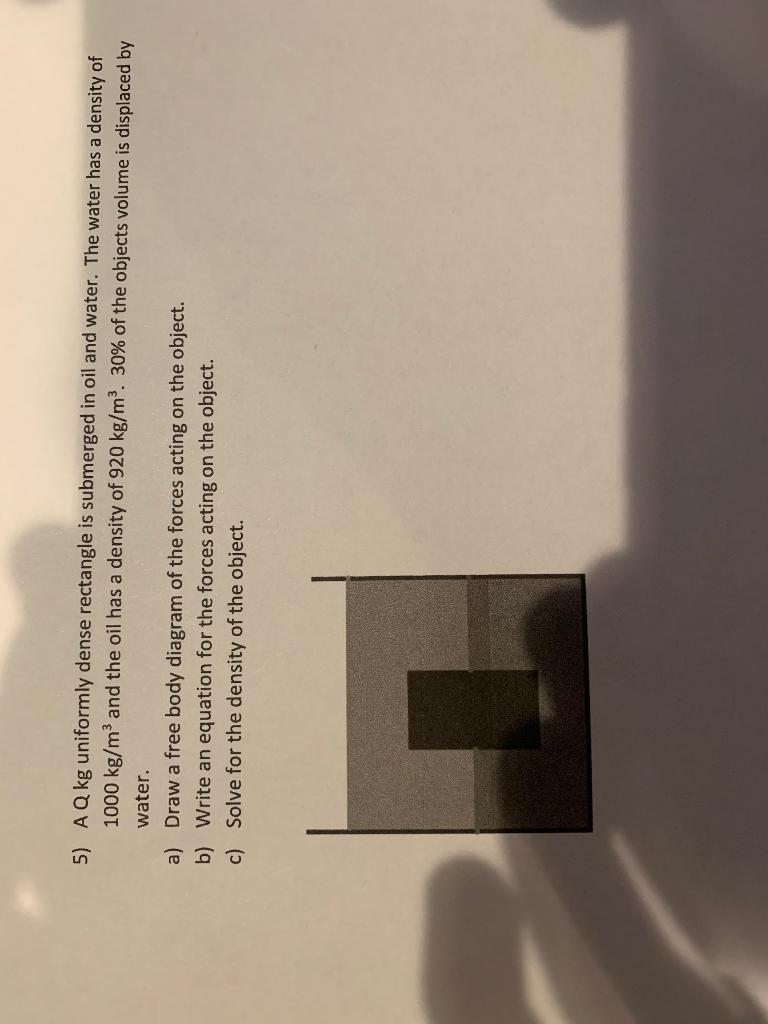 Solved 5) AQ kg uniformly dense rectangle is submerged in | Chegg.com