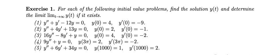 Solved Exercise 1. For each of the following initial value | Chegg.com