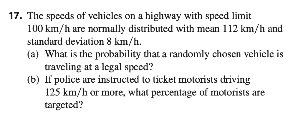 Solved 17. The speeds of vehicles on a highway with speed | Chegg.com