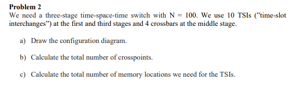 Solved Problem 2 We need a three-stage time-space-time | Chegg.com