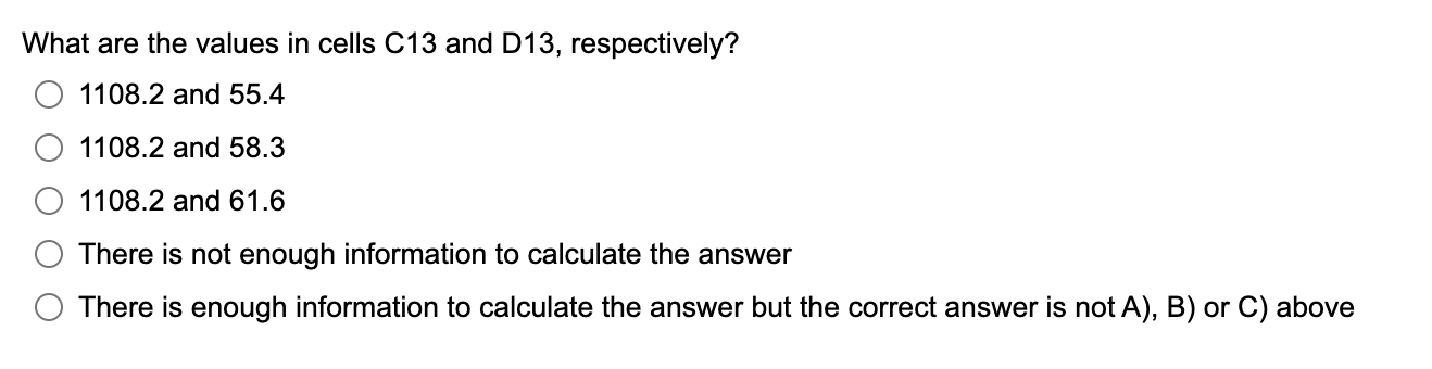 Solved What are the values in cells C13 and D13, | Chegg.com