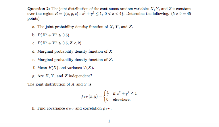 Solved Question 2: The joint distribution of the continuous | Chegg.com