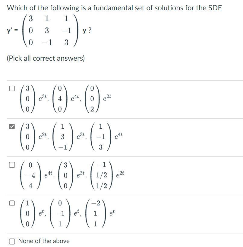 Solved Which of the following is a fundamental set of | Chegg.com