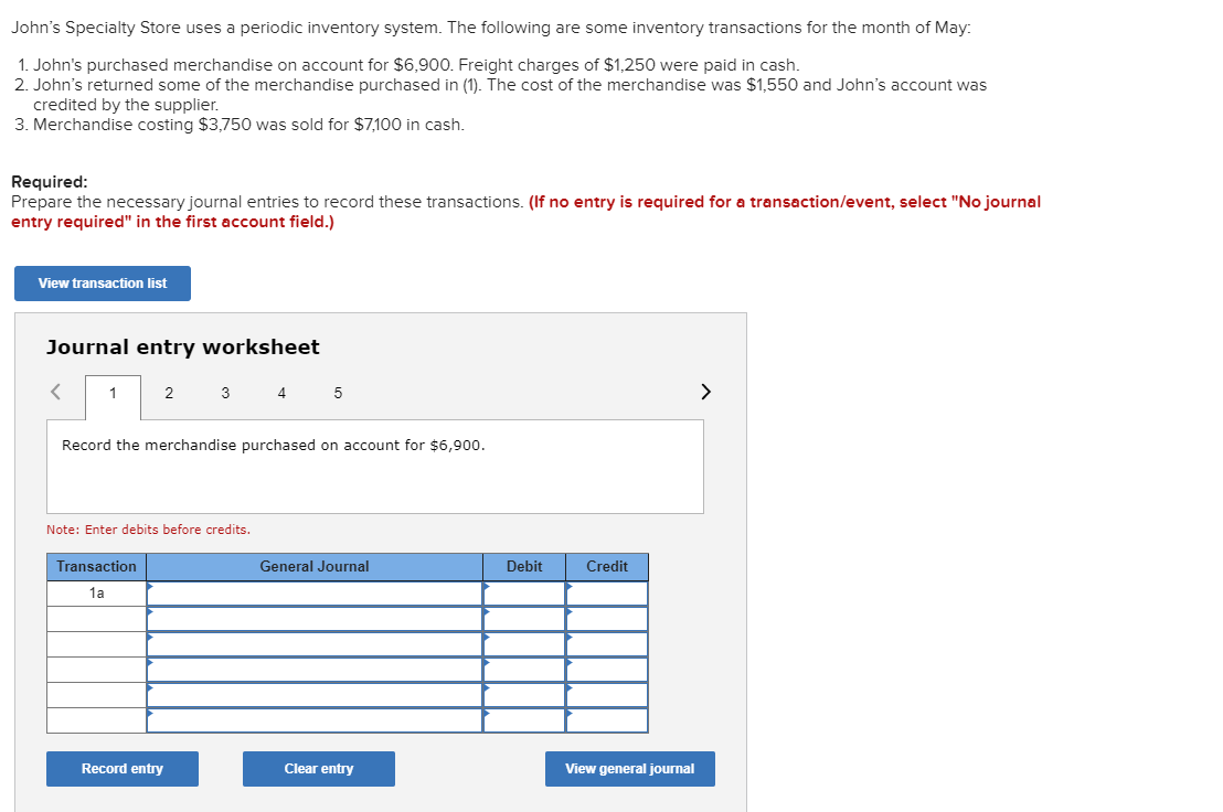 Solved John's Specialty Store uses a periodic inventory