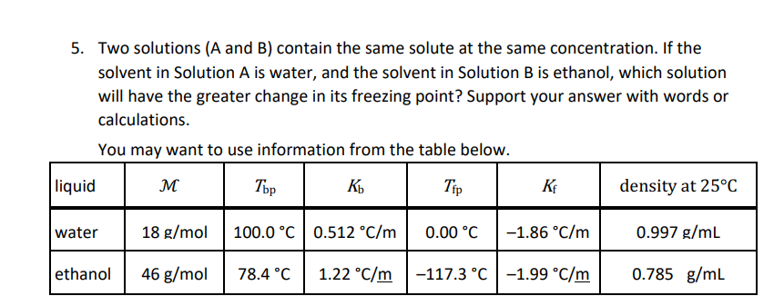 Solved 5. Two solutions ( A and B ) contain the same solute | Chegg.com