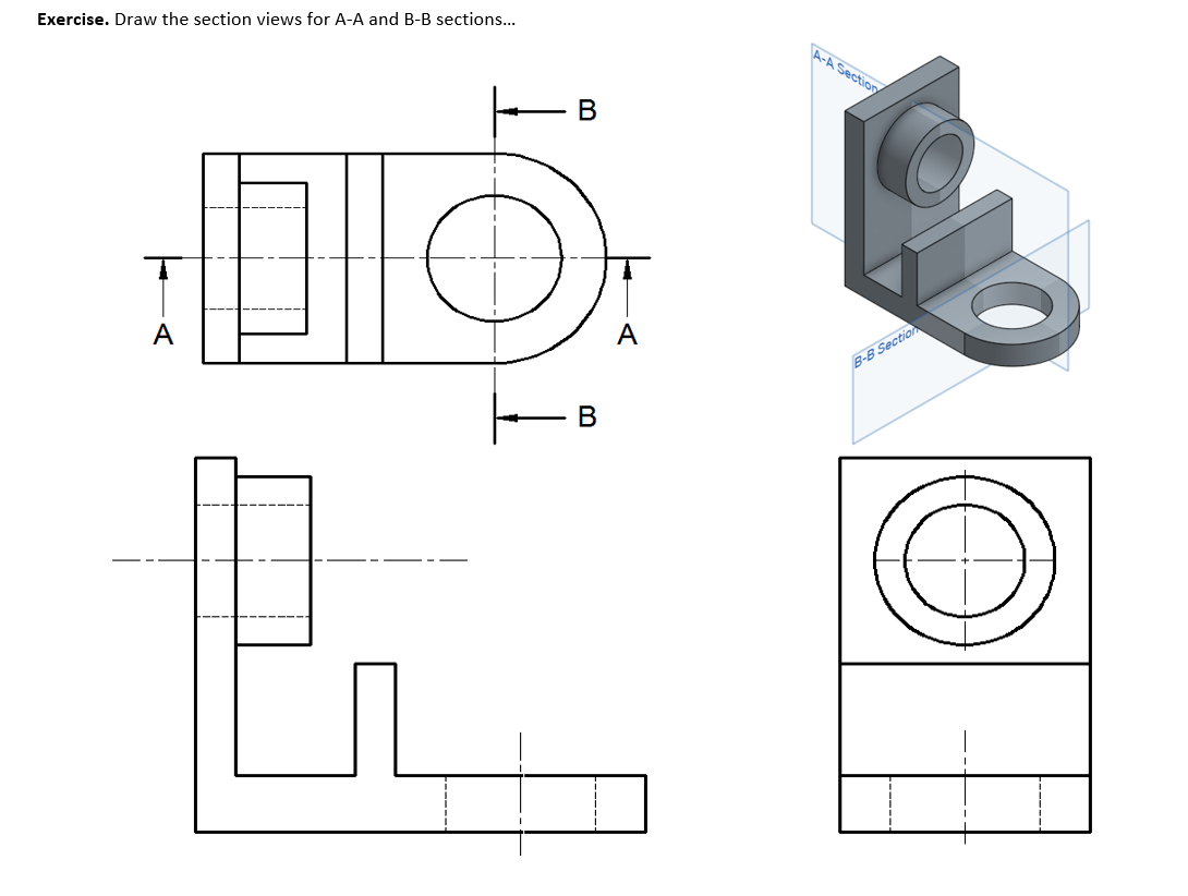 Solved Exercise. Draw The Section Views For A−A And B−B | Chegg.com