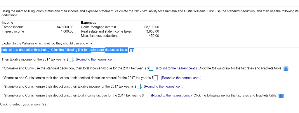 Solved Using the married filing jointly status and their | Chegg.com