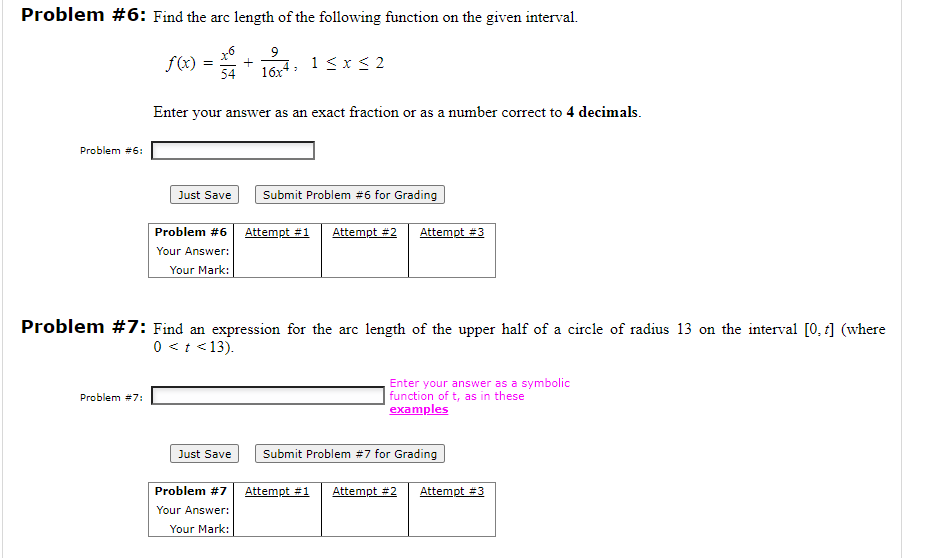 Solved Problem \#6: Find the arc length of the following | Chegg.com