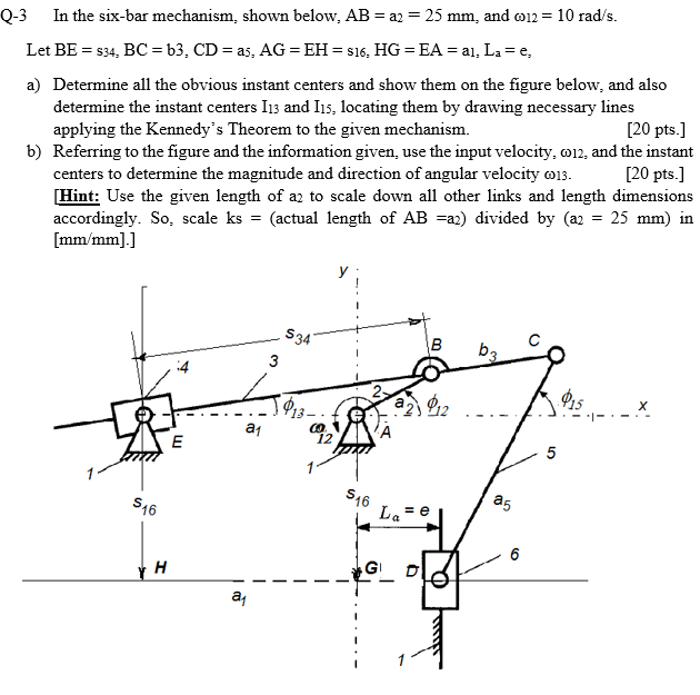 Solved = Q-3 In the six-bar mechanism, shown below. AB = a2 | Chegg.com
