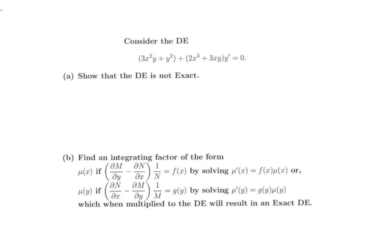Solved Consider The De 3x Y Y2 2x3 3 Xy Y 0 A Chegg Com