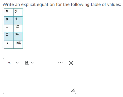 Solved Write an explicit equation for the following table of | Chegg.com