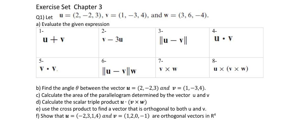 Solved Exercise Set Chapter 3 Q1 Let U 2 2 3 V Chegg Com