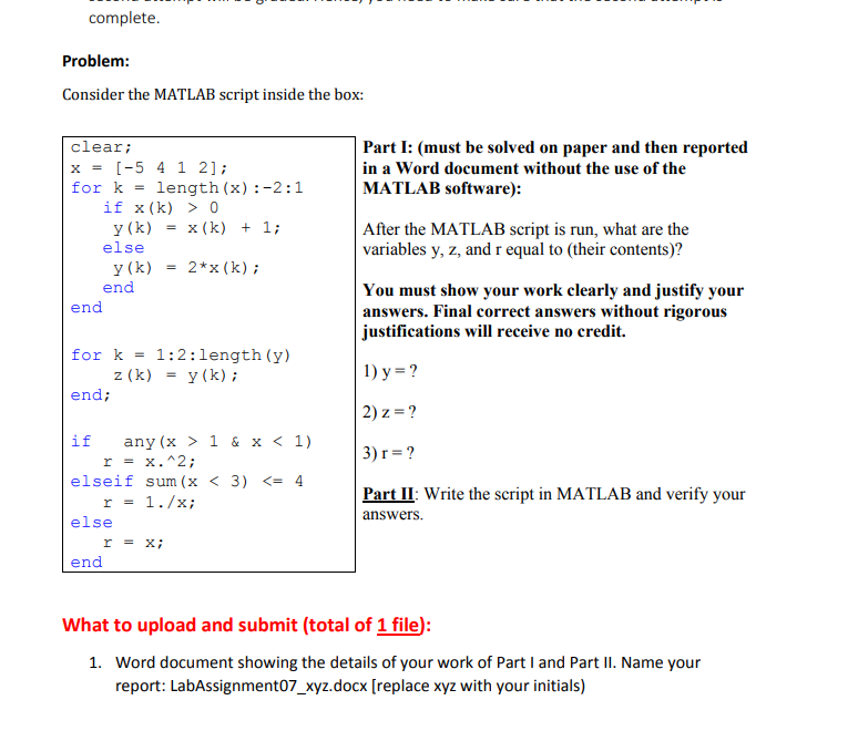 Solved complete. Problem: Consider the MATLAB script inside | Chegg.com