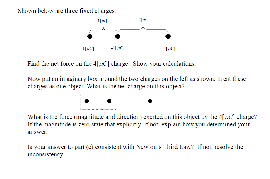 Solved Shown below are three fixed charges. Find the net | Chegg.com