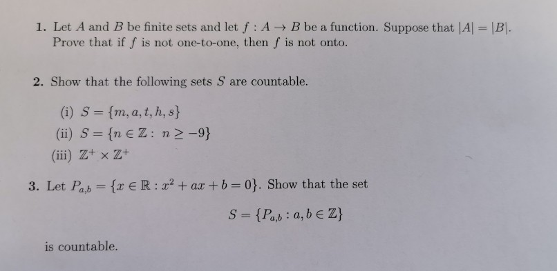 Solved 1. Let A And B Be Finite Sets And Let F : A B Be A | Chegg.com