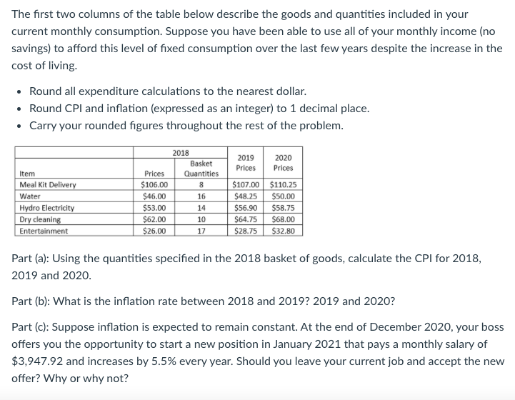 Solved The first two columns of the table below describe the | Chegg.com