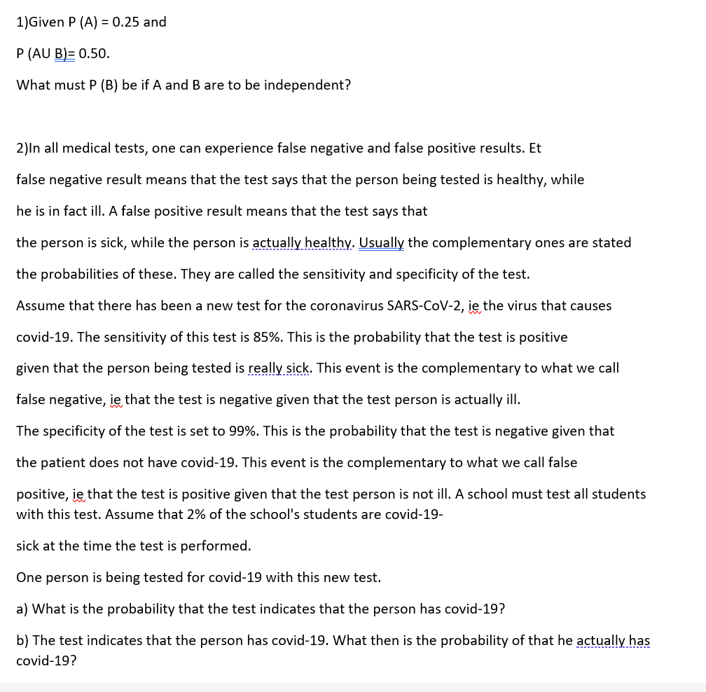 Solved 1 Given P A 0 25 And P AU B 0 50 What Must P Chegg