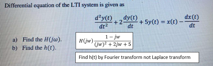Solved Differential equation of the LTI system is given | Chegg.com