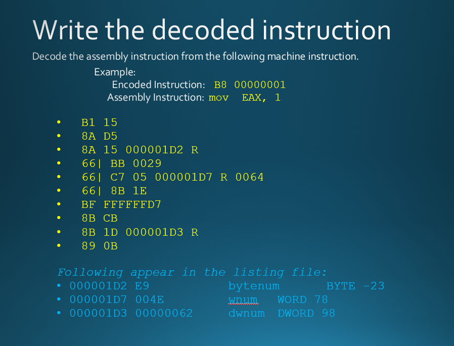Solved Write the decoded instruction Decode the assembly | Chegg.com