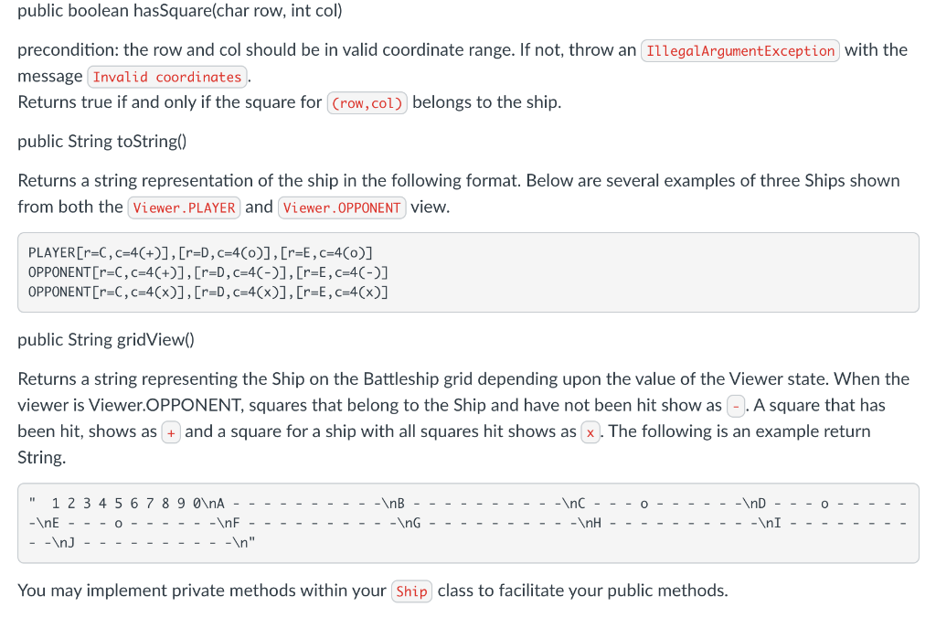 Floding Ship Java Code Over the semester we are going to make a Battleship | Chegg.com