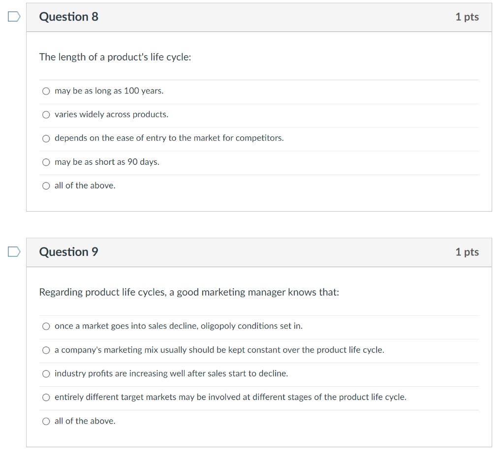 Solved Question 8 The length of a product's life cycle: O | Chegg.com