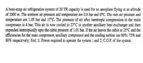 Solved A boot-strap air refrigeration system of 20 TR | Chegg.com