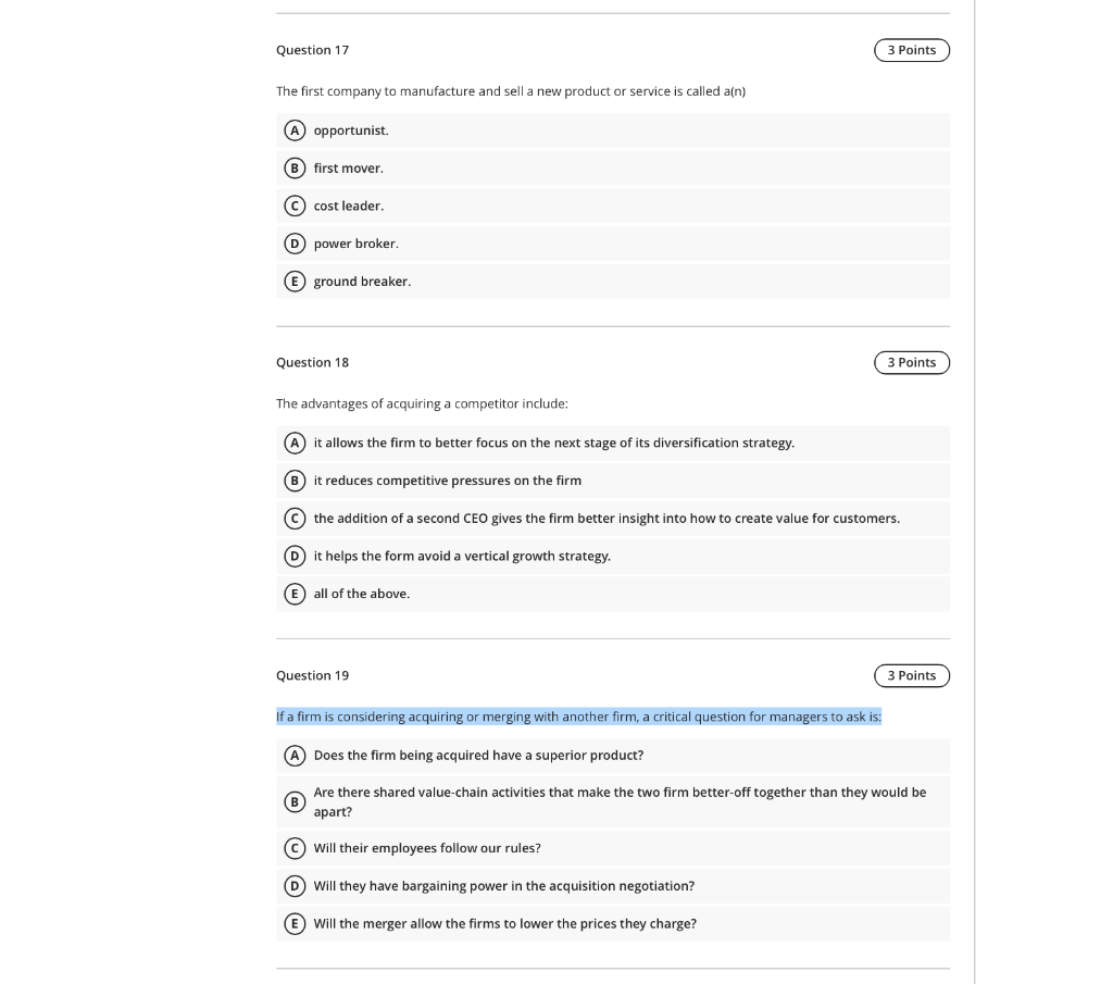 Solved Question 17 3 Points 3 Points The first company to | Chegg.com