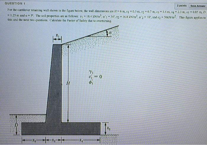 Solved For the cantilever retaining wall shown in the figure | Chegg.com