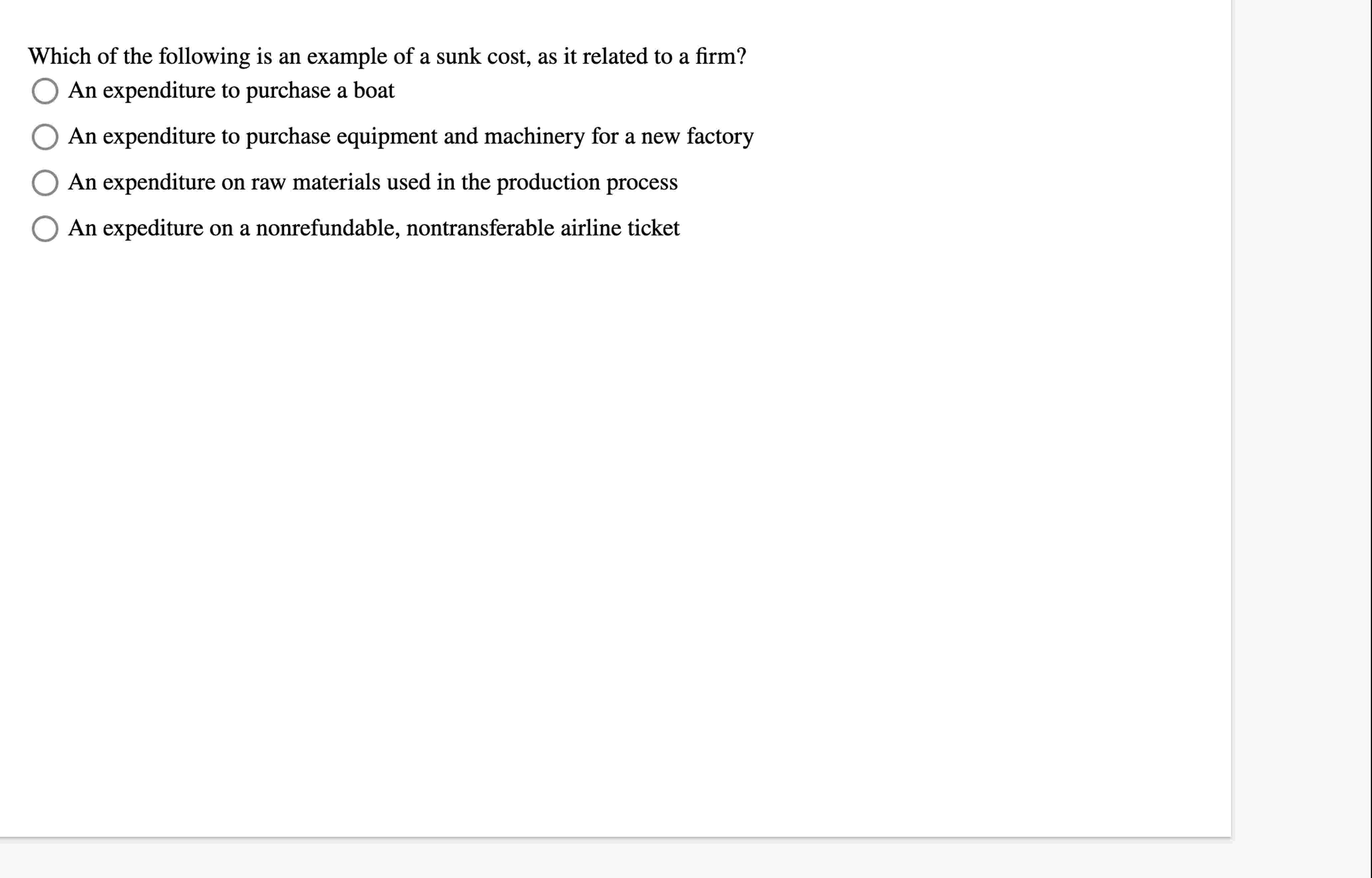 Solved Which of the following is an example of a sunk cost,