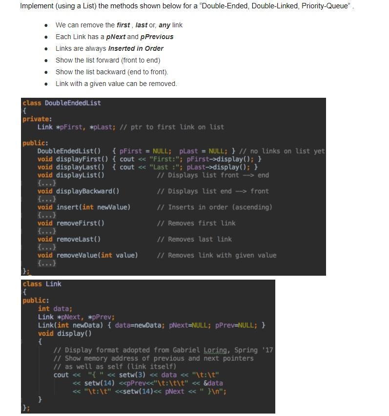 Solved Implement (using A List) The Methods Shown Below For | Chegg.com