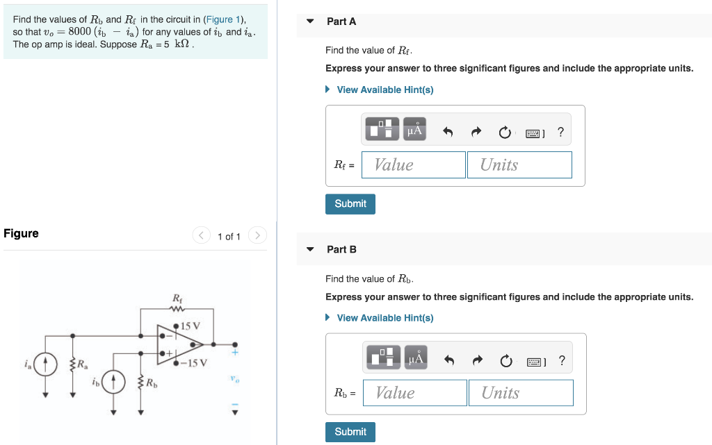 Solved Part A Find the values of Rb and Rf in the circuit in