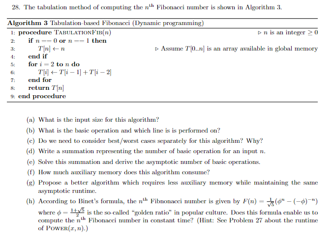 Solved 28. The tabulation method of computing the nth | Chegg.com