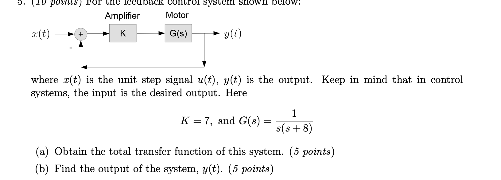 where \( x(t) \) is the unit step signal \( u(t), y(t) \) is the output. Keep in mind that in control systems, the input is t