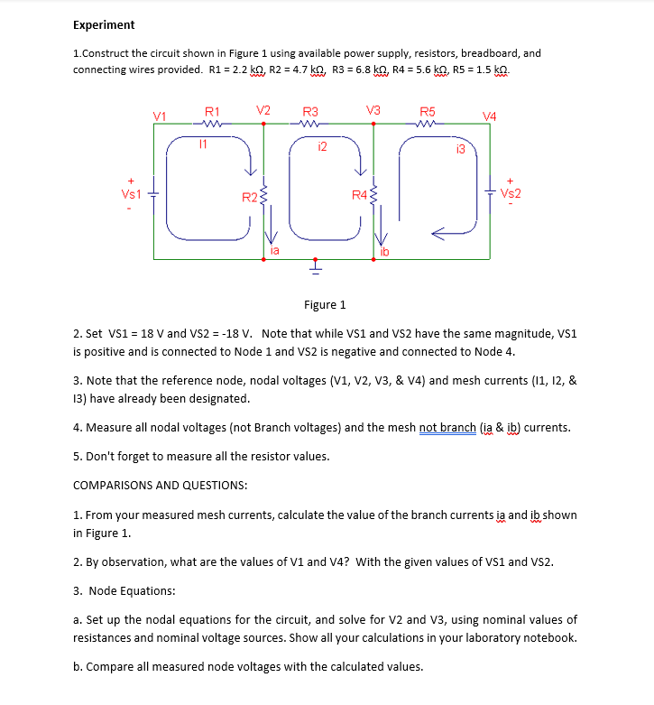 Solved Experiment 1. Construct the circuit shown in Figure 1 | Chegg.com