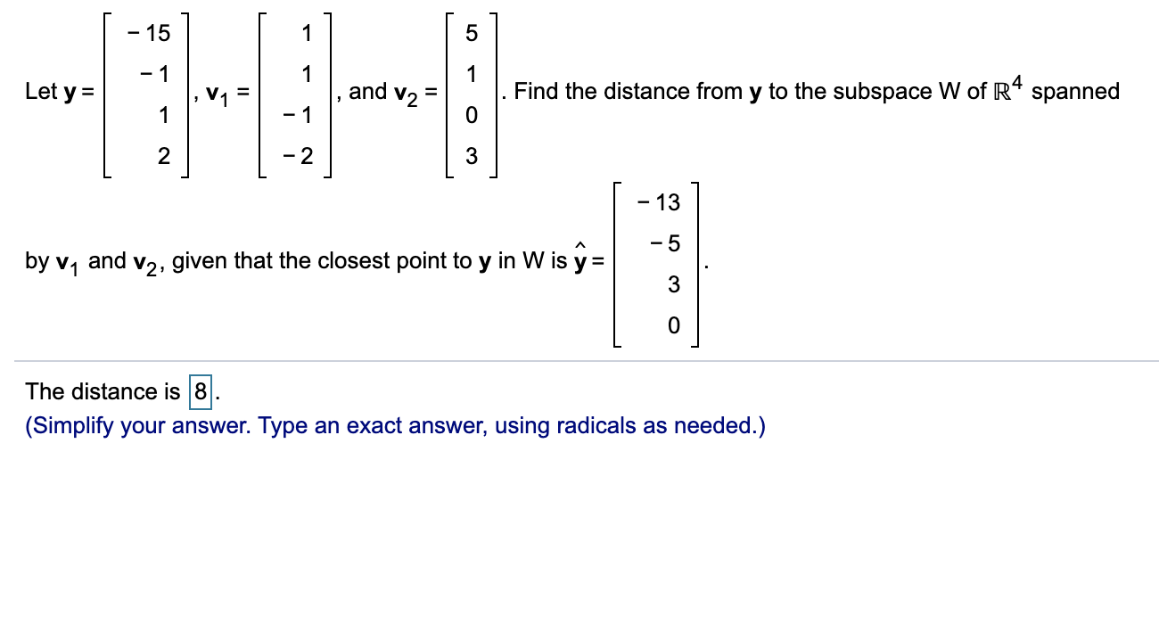 Let Y Find The Distance From Y To The Subspace W Chegg Com