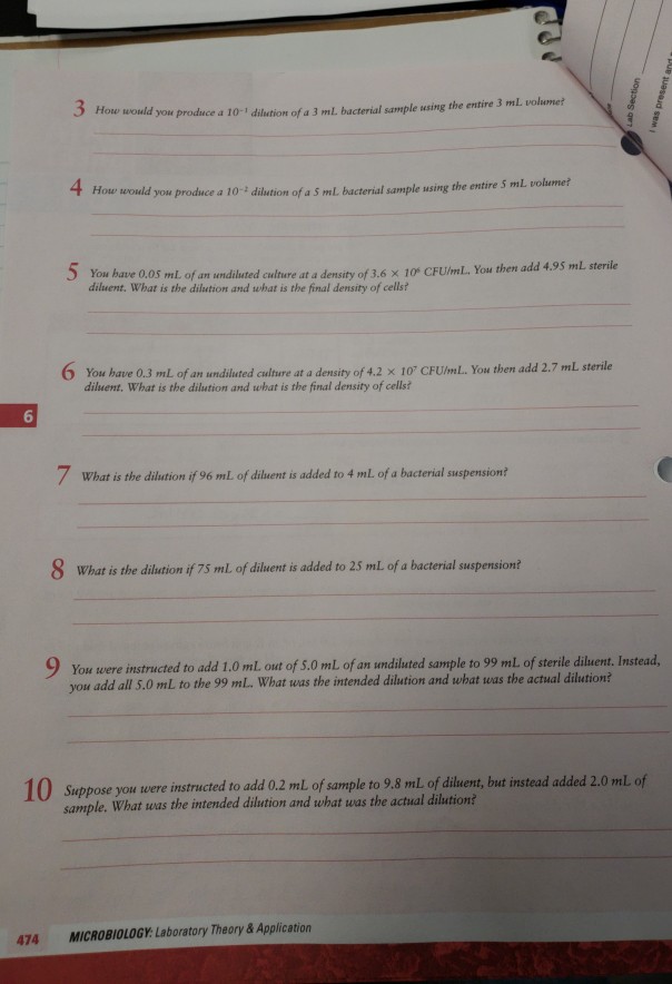 Solved would you produce a 101 dilution of a 3 ml.