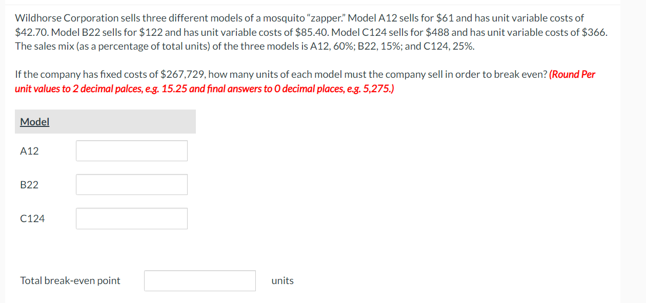 Solved Wildhorse Corporation sells three different models of | Chegg.com