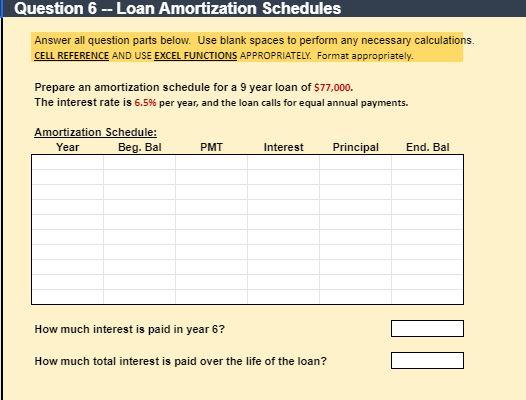 Solved Question 6 - Loan Amortization Schedules Answer all | Chegg.com
