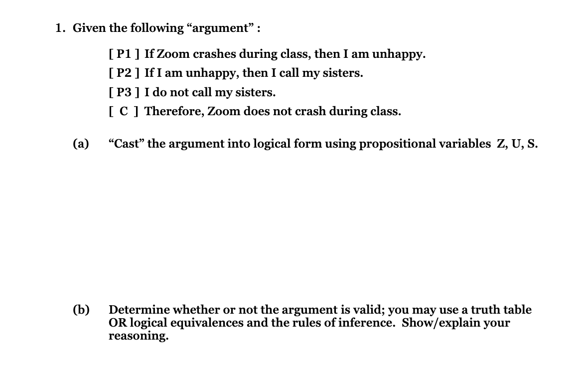 Solved 1. Given The Following “argument": [P1 ] If Zoom | Chegg.com