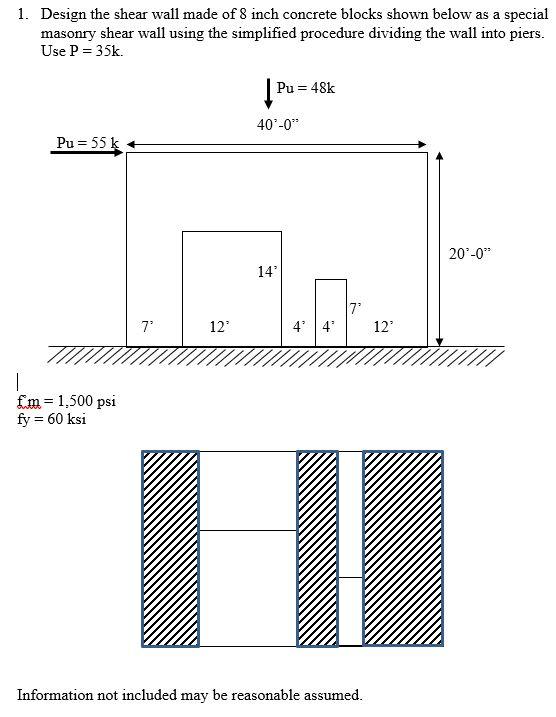 Solved 1. Design the shear wall made of 8 inch concrete | Chegg.com