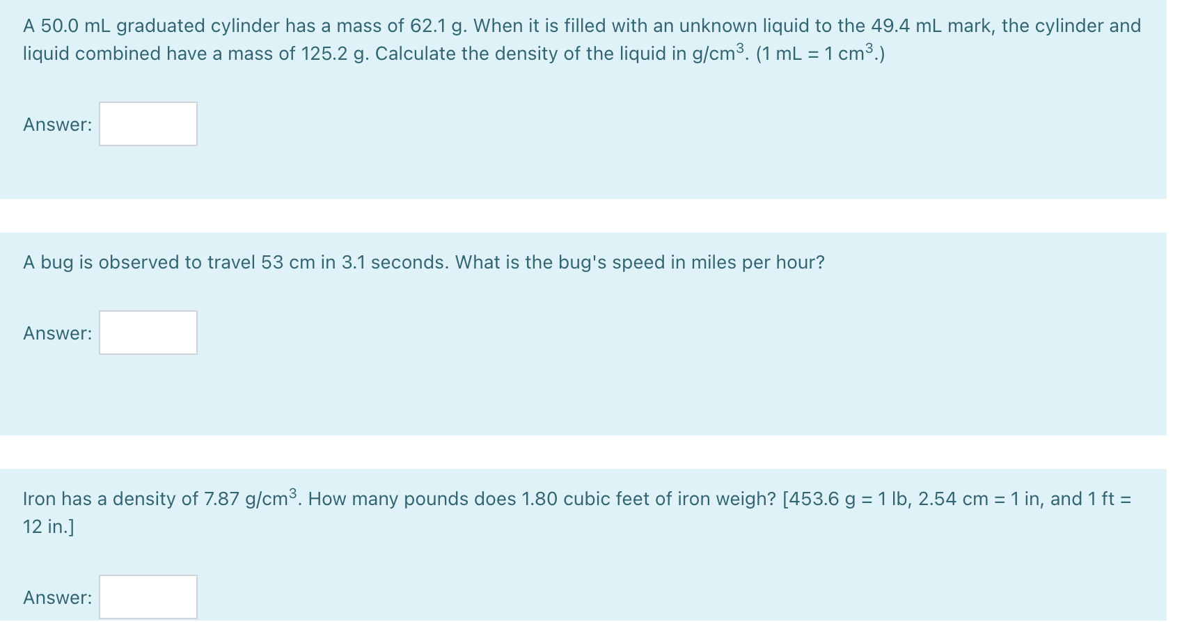 Solved A 50.0 mL graduated cylinder has a mass of 62.1 g.
