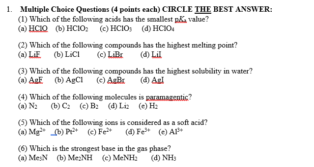 Solved 1. Multiple Choice Questions 4 points each CIRCLE Chegg