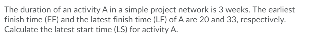 Solved The duration of an activity A in a simple project | Chegg.com