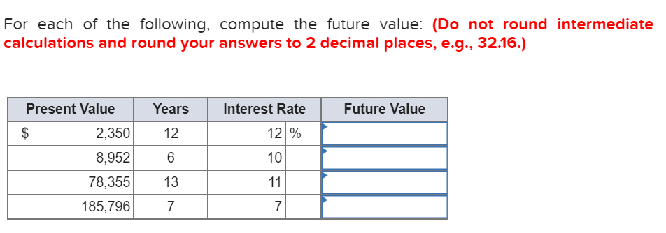 Solved For Each Of The Following, Compute The Future Value: | Chegg.com