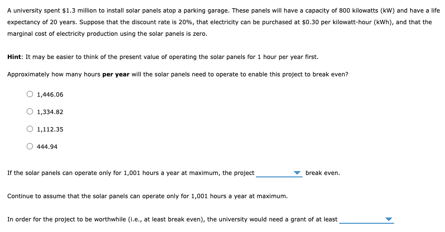 Solved A university spent $1.3 million to install solar | Chegg.com