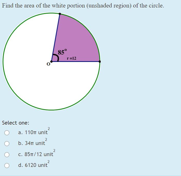 Solved Find The Area Of The White Portion (unshaded Region) 