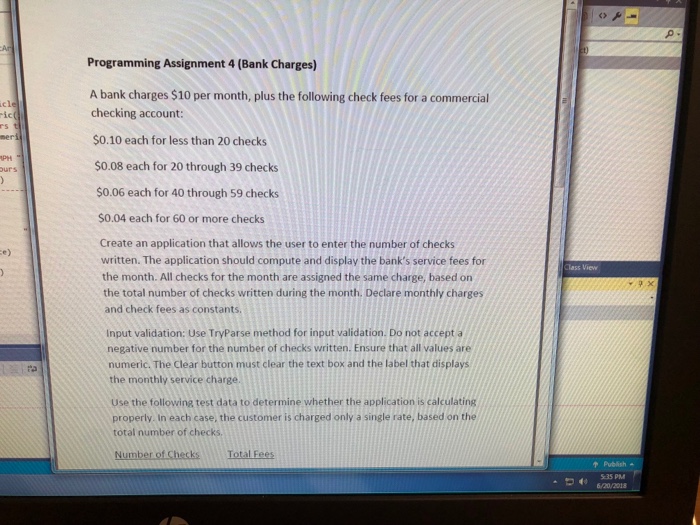 Solved Programming Assignment 4 (Bank Charges) A bank | Chegg.com