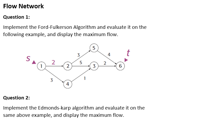 Solved Flow Network Question 1: Implement the Ford-Fulkerson | Chegg.com